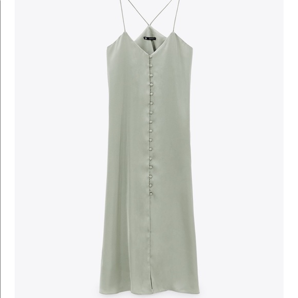 Zara green button slip dress - Picture 2 of 4